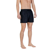 Ea7 men swimwear black swim trunks with elastic waistband and drawstring for comfortable fit