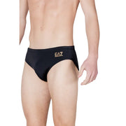 Ea7 men swimwear black swim trunks with gold logo detailing designed for stylish swimming and beachwear