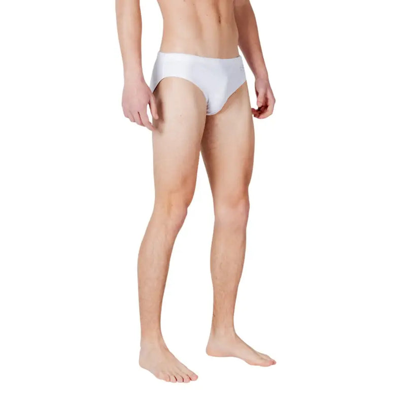 Ea7 Herren-Badehose, weiß, einfarbig, aus Polyester, mit glattem, körperbetontem Design, Vorderansicht
