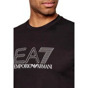 Black ea7 Emporio Armani men t-shirt featuring a bold white outlined logo with striped detailing on front