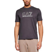 Dark gray short-sleeved ea7 emporio armani men t-shirt with white logo across the chest for casual wear