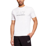 White ea7 emporio armani men t-shirt with short sleeves and a subtle outlined logo across the chest