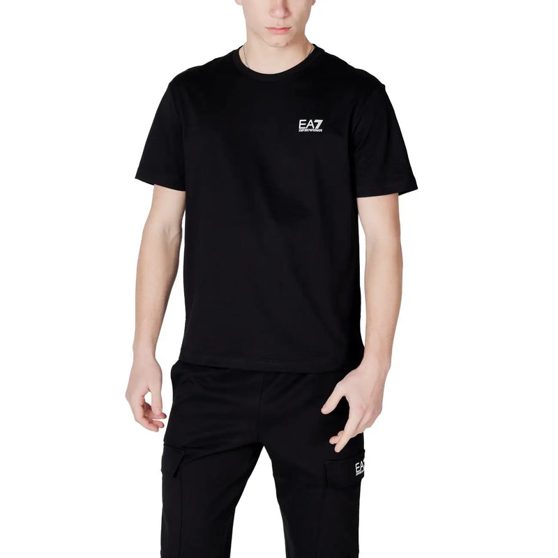 Black ea7 emporio armani men short-sleeved cotton t-shirt with white logo on the left chest suitable for casual wear