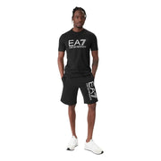 Black ea7 emporio armani men t-shirt with white logo and matching shorts set made of comfortable fabric