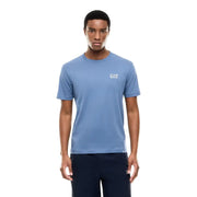 Light blue ea7 men t shirt made of cotton with short sleeves and a subtle white logo on the chest