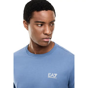 Light blue ea7 emporio armani crew neck short sleeve cotton t shirt with white logo on left chest for men