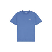 A light blue ea7 men t shirt short sleeve cotton featuring a small white logo on the left chest