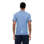 Ea7 men t shirt light blue short sleeve cotton with subtle white vertical stripe detail on the back lower side