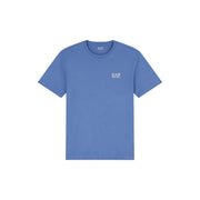 A light blue ea7 men t shirt short sleeve cotton featuring a small white logo on the left chest