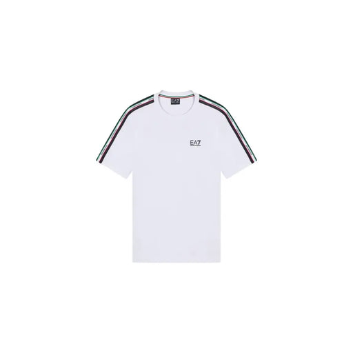 Weiße ea7 Emporio Armani Herrenschuhe t-shirt mit gestreiften Schulterakzenten und kurzen Ärmeln für lässige Kleidung