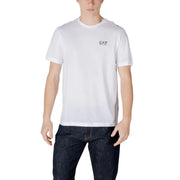 Ea7 Männer t-shirt Aus weißer Baumwolle mit dezentem schwarzem Logo auf der linken Brust für lässige Kleidung