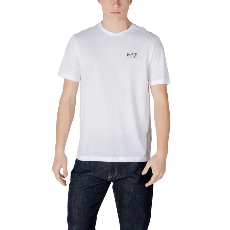 Ea7 Männer t-shirt Aus weißer Baumwolle mit dezentem schwarzem Logo auf der linken Brust für lässige Kleidung