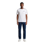 Ea7 men t-shirt in white with black trim on sleeves and neckline, featuring a comfortable cotton blend fabric