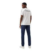 Ea7 men white short-sleeved t-shirt showing back with italia printed in black capital letters