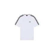 White ea7 emporio armani men t-shirt with striped shoulder accents and short sleeves for casual wear