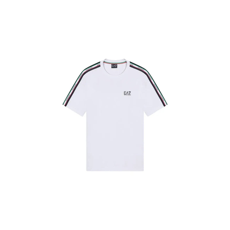White ea7 emporio armani men t-shirt with striped shoulder accents and short sleeves for casual wear