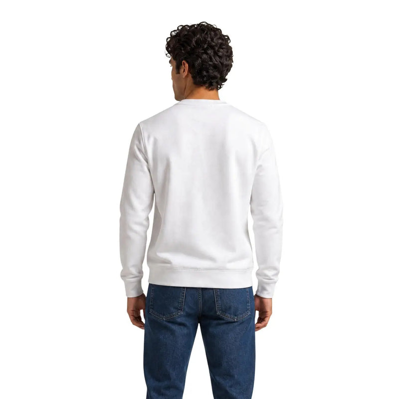 Ea7 Weißes Herren-Sweatshirt aus Baumwolle mit langen Ärmeln, gerippten Bündchen, Rundhalsausschnitt und normaler Passform
