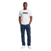 Ea7 men white cotton t shirt classic fit with short sleeves and black rectangular logo across the chest