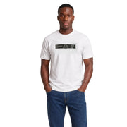 Ea7 men white cotton t shirt classic fit with a black rectangular logo across the chest