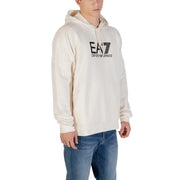 Cream-colored ea7 emporio armani men white hooded sweatshirt with front pockets and black chest logo