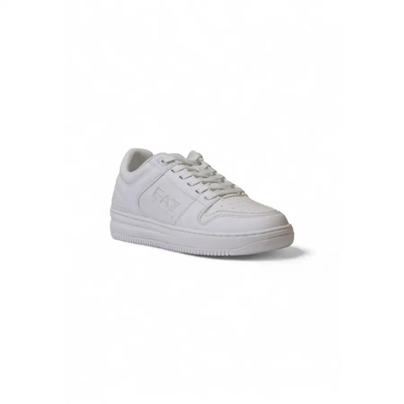 Ea7 Weiße Herren-Sneaker mit Schnürsenkeln und Gummisohle in klarem, minimalistischem Design mit dezentem Markenlogo an der Seite.
