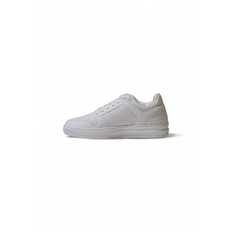 Ea7 men white leather low-top sneakers with laces and rubber sole featuring clean minimalist design with subtle stitching