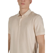 Ea7 men’s beige short-sleeved polo shirt in cotton blend with subtle embroidered logo on the chest