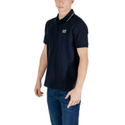 Ea7 Marineblaues Herren-Poloshirt mit kurzen Ärmeln, weißem Kragenbesatz und gesticktem Logo für Frühling und Sommer