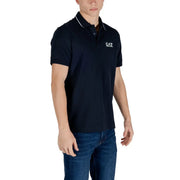 Ea7 men’s navy blue polo shirt with white trim and logo on chest ideal for spring summer wear