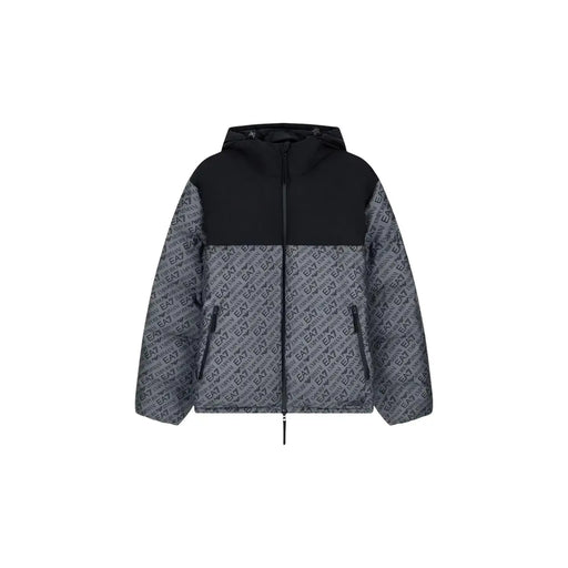 EA7 Steppjacke für Herren in Schwarz und Grau mit sich wiederholendem EA7-Logo-Muster, Vorderansicht