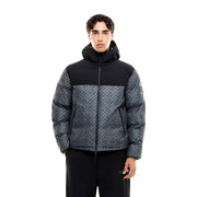 EA7 Steppjacke für Herren in Schwarz und Grau mit sich wiederholendem EA7-Logo-Muster, Vorderansicht