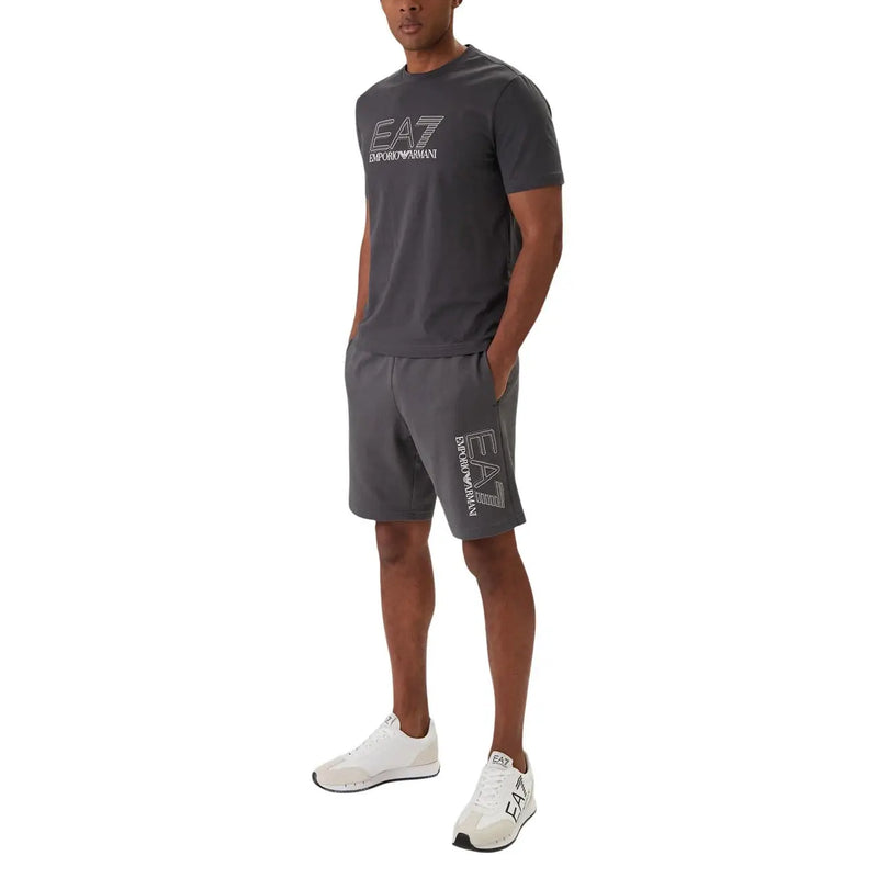 Ea7 Short Emporio Armani pour homme, gris, avec logo blanc sur le devant et le côté, vue de face