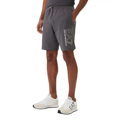 Ea7 graue Herrenshorts mit weißem Logo an der Seite, Vorderansicht