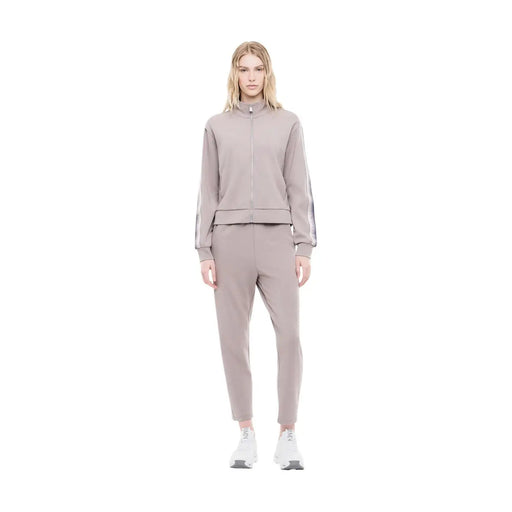 Ea7 Combinaison beige en mélange de coton pour femme, fermeture éclair intégrale et fines bandes réfléchissantes, idéale pour l'automne et l'hiver.