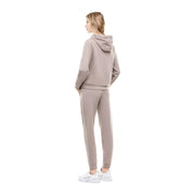 Ea7 Beigefarbener Damen-Overall aus Polyester-Mischgewebe mit Kapuze, bestehend aus einem taupefarbenen, weich strukturierten Sweatshirt und einer passenden Jogginghose.