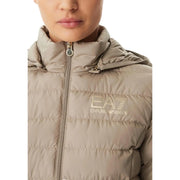 Ea7 Beige Damen-Winterjacke aus Polyester mit Steppfutter und gesticktem Logo auf der Brust