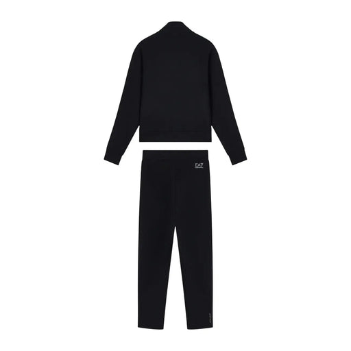 Ea7 Survêtement noir en mélange de coton pour femme, coupe courte zippée top et des pantalons slim avec un logo discret à la taille
