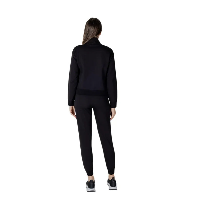 Ea7 women black cotton high neck sweatshirt and joggers set matching casual athleisure wear