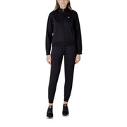 Ea7 women black cotton zip-up track jacket with mandarin collar and small logo on left chest