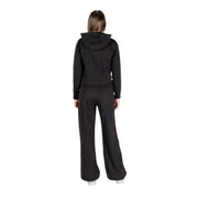 Ea7 women cotton black hooded zip jumpsuit set with sweatshirt and wide-leg pants in front view