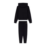 Ea7 women cotton black cropped hoodie and jogger set with subtle gold logo detailing for fall wear