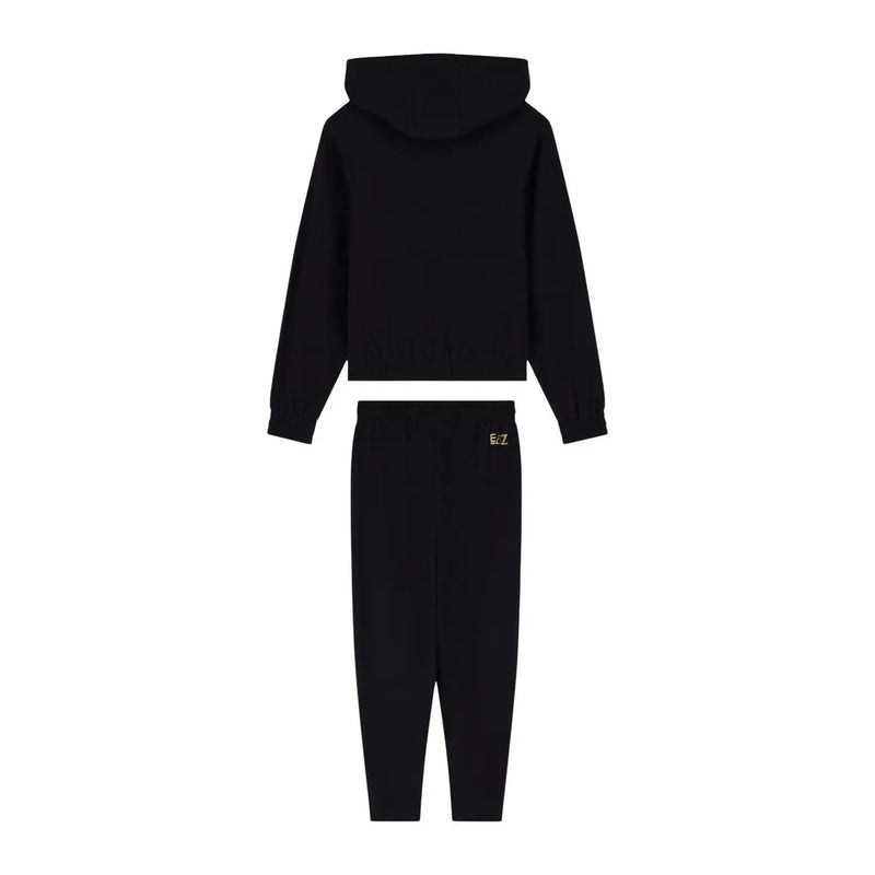 Ea7 women cotton black cropped hoodie and jogger set with subtle gold logo detailing for fall wear