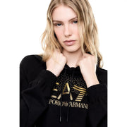 Black cotton ea7 by emporio armani hoodie with bold gold logo and sparkling dot embellishments for fall wear