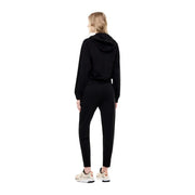 EA7 women cotton black hooded sweatshirt and matching joggers set for fall wear