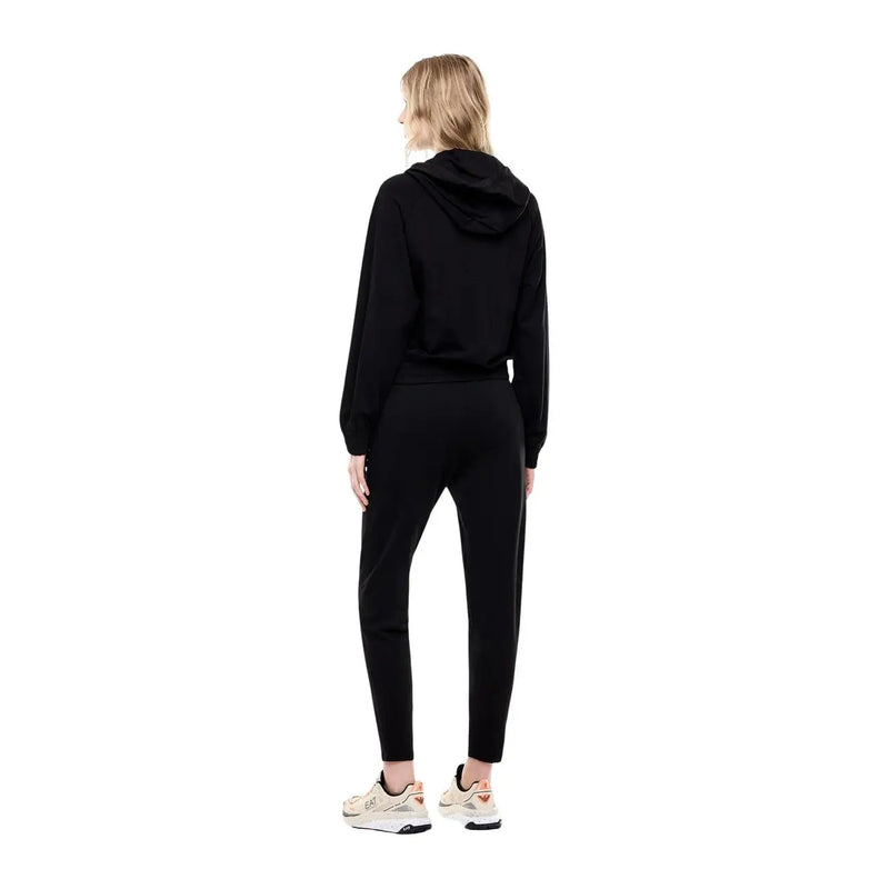 EA7 women cotton black hooded sweatshirt and matching joggers set for fall wear