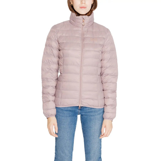 Ea7 Doudoune matelassée rose poudré à col roulé et fermeture éclair pour femme, en polyamide, avec col montant et fermeture éclair.