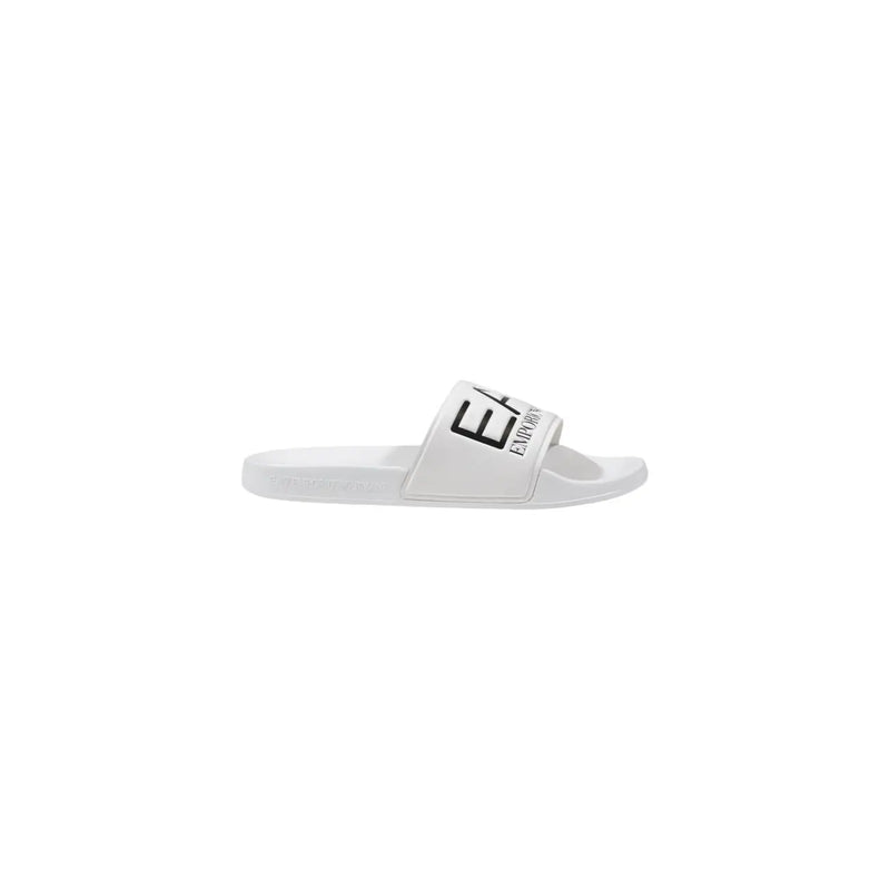 Ea7 women slip-on white slide sandal with black emporio armani logo branding for spring summer use