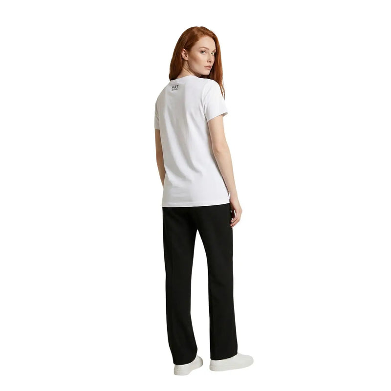 Ea7 women white cotton round neck short sleeve t shirt showing back side with small black logo