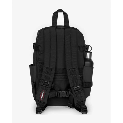 Eastpak men black polyamide rucksack 40x25x20 with reinforced straps and water bottle holder back side view