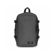 Gray textured eastpak men black rucksack with black zippers and buckles made of polyamide size 40x25x20
